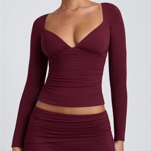 Oh Polly EMRY Tencel Modal Ruched Long-Sleeve Top in Plum